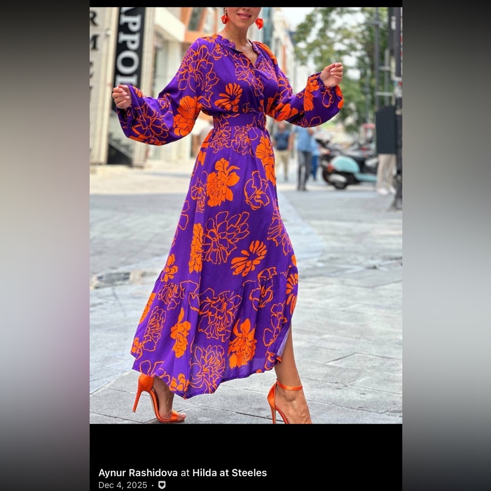 Vibrant Purple and Orange Floral Maxi Dress